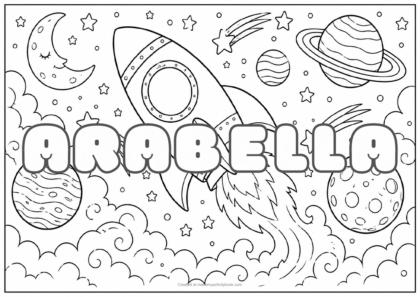 Arabella space colouring sheet