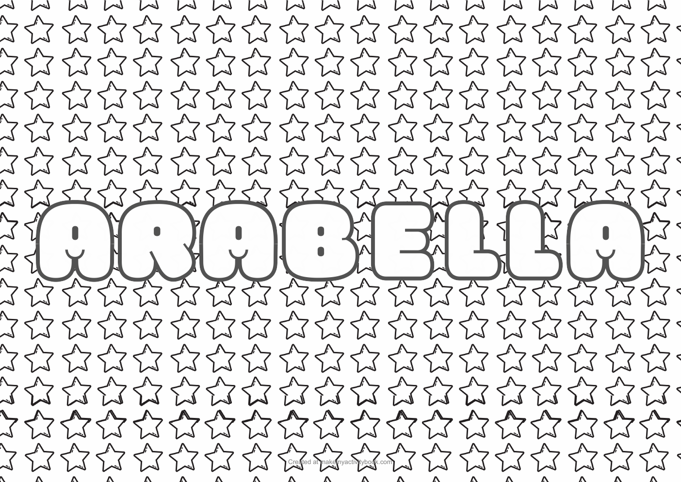 Arabella Bubble letters — Stars border colouring sheet