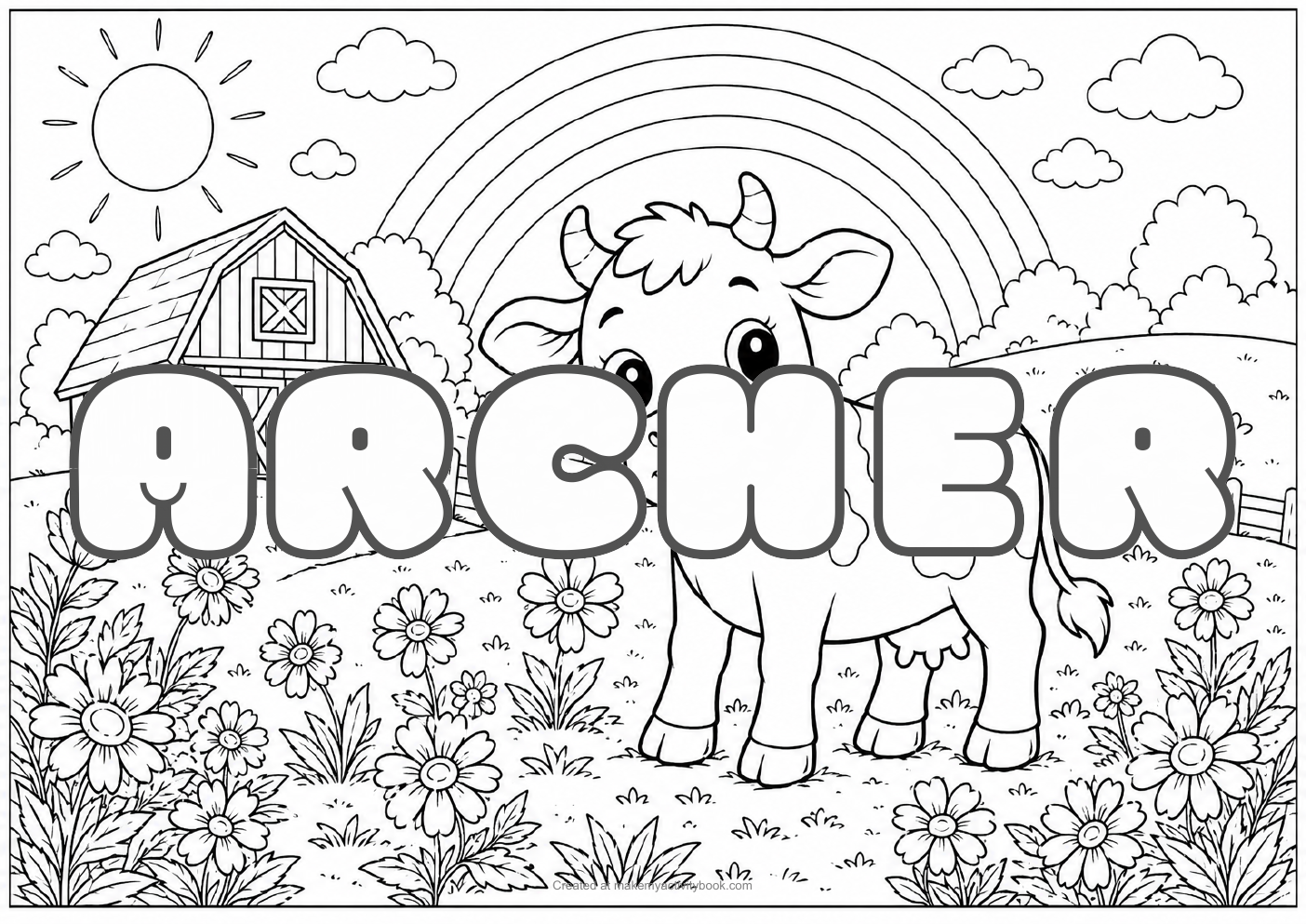 Archer Bubble letters — Farm background colouring sheet