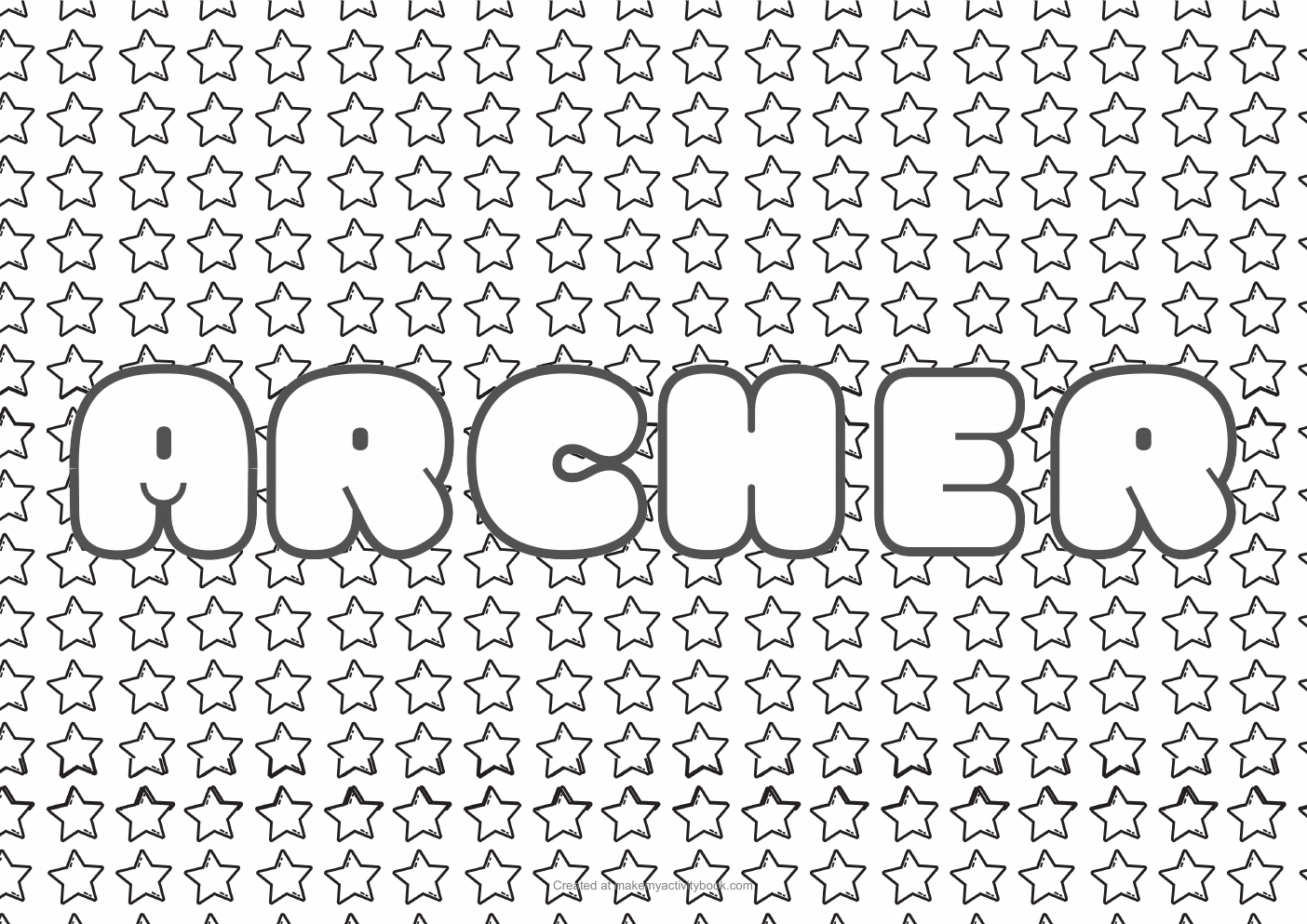Archer Bubble letters — Stars border colouring sheet