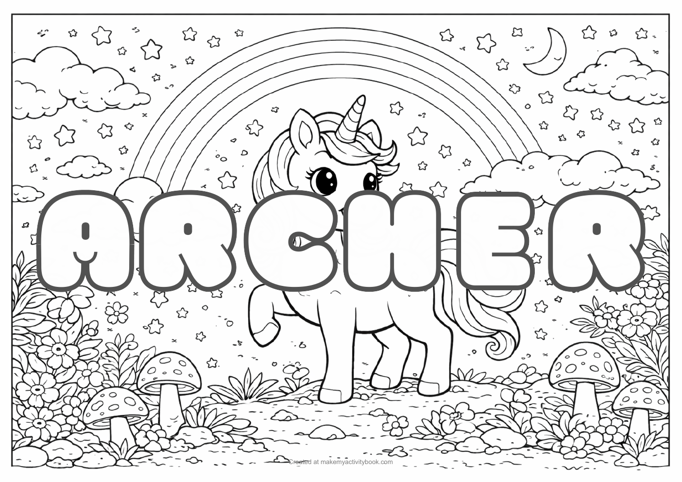Archer unicorn colouring sheet