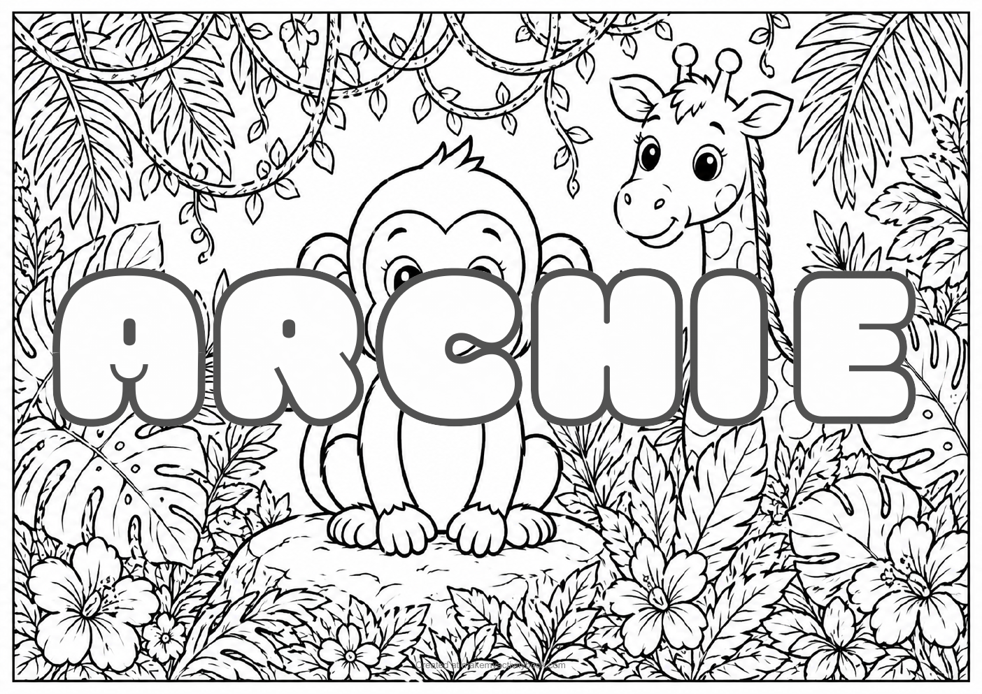 Archie jungle colouring sheet