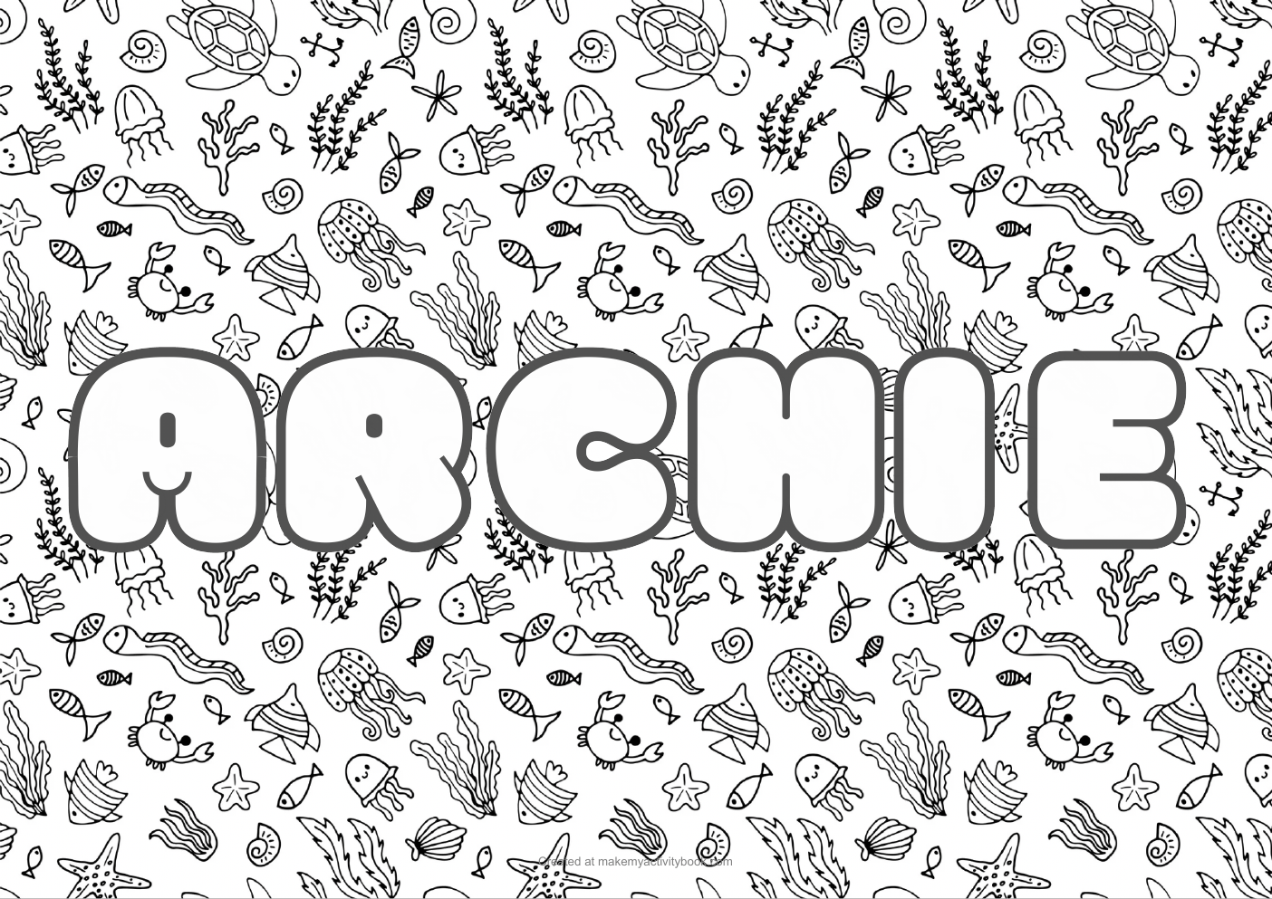 Archie Bubble letters — Sea border colouring sheet