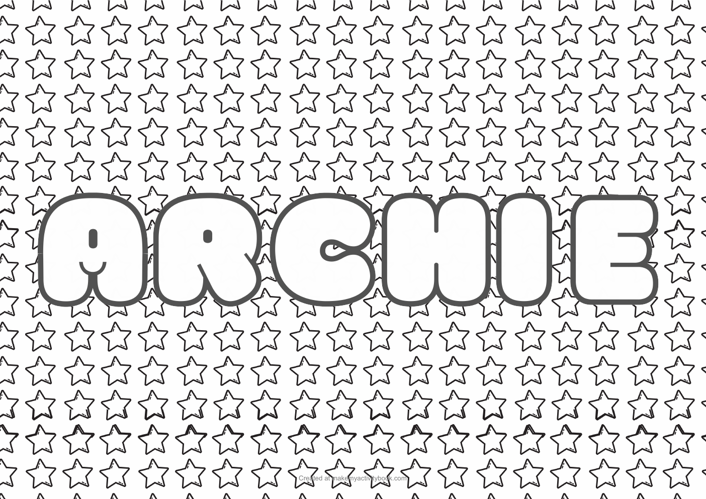 Archie Bubble letters — Stars border colouring sheet