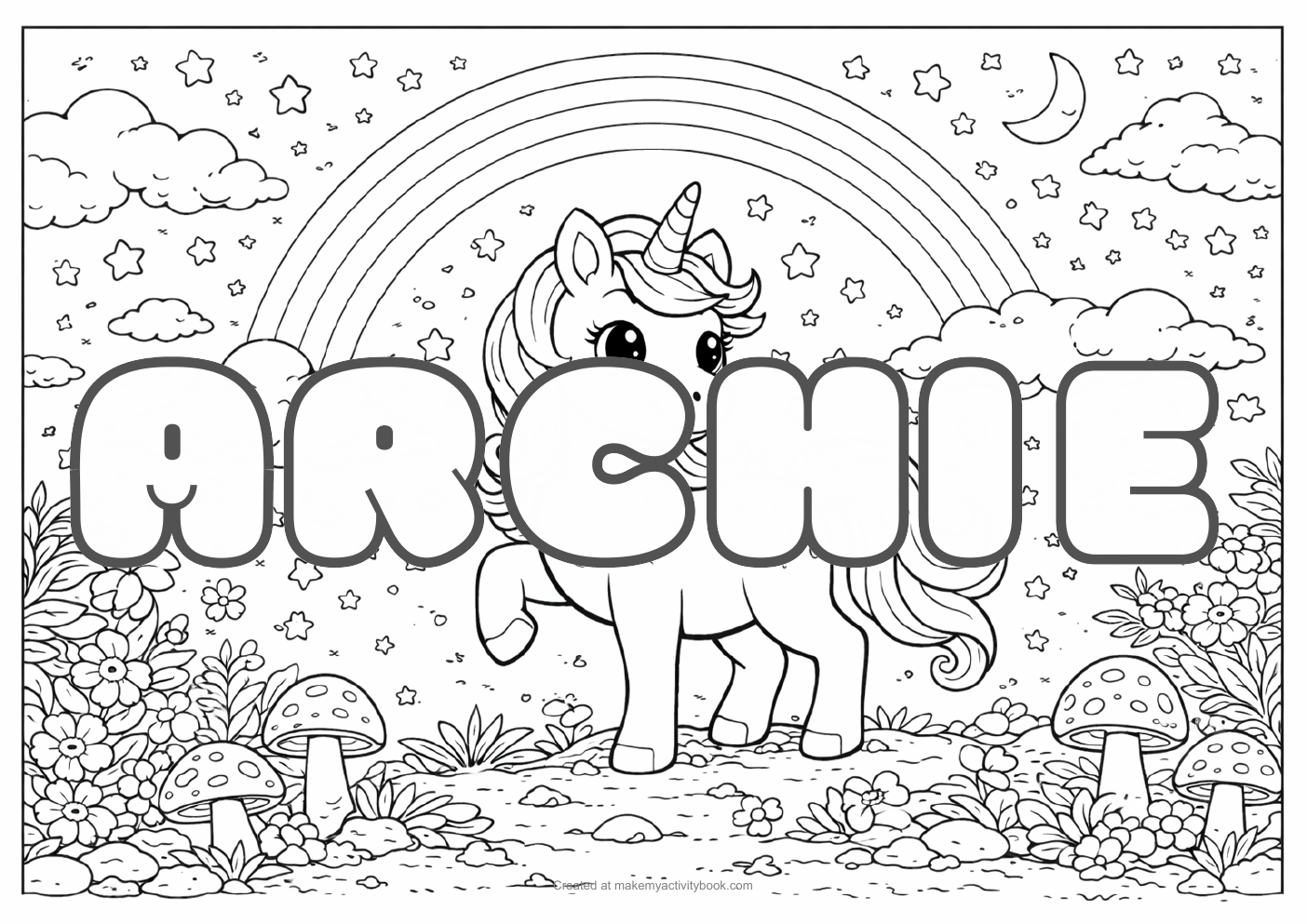 Archie unicorn colouring sheet