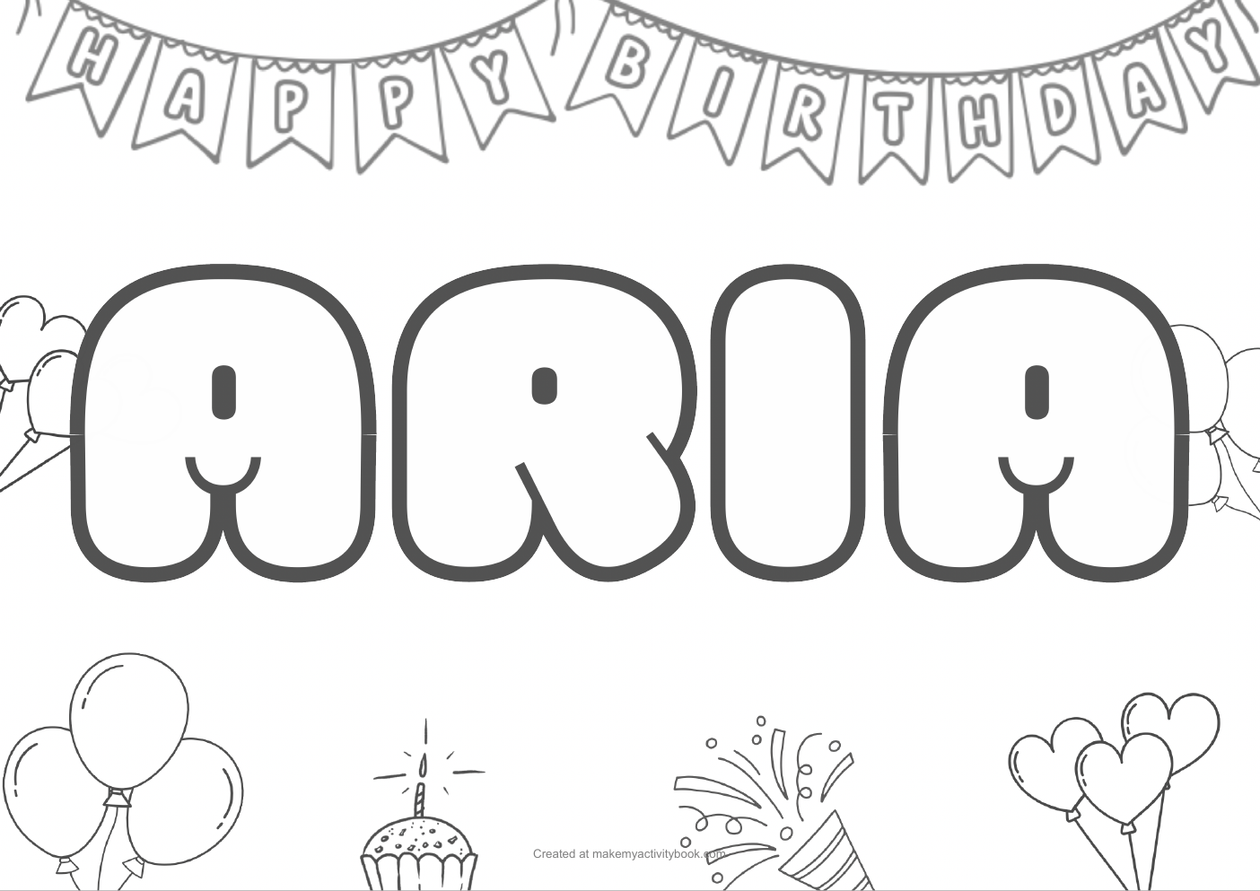 Aria birthday colouring sheet