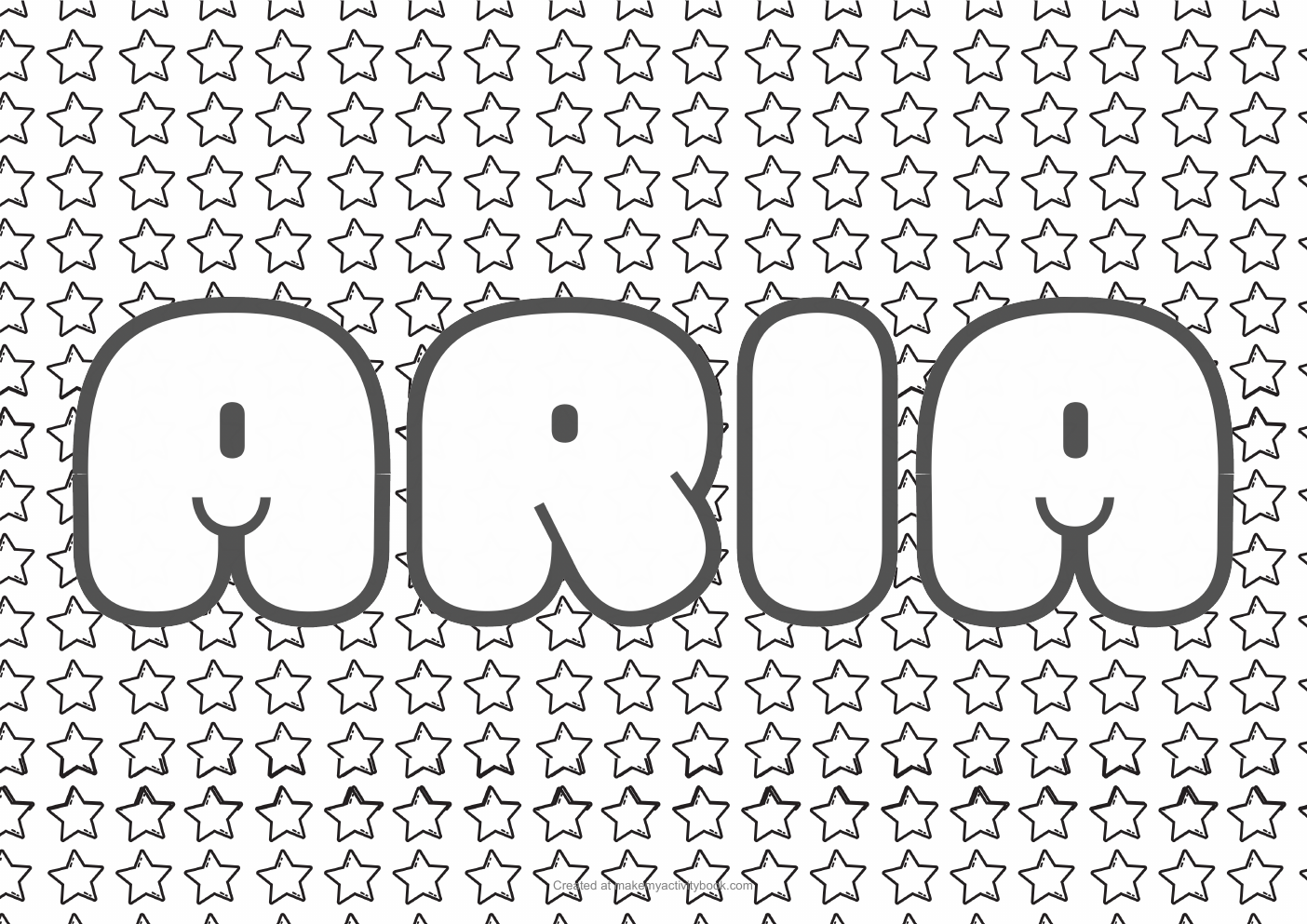Aria Bubble letters — Stars border colouring sheet