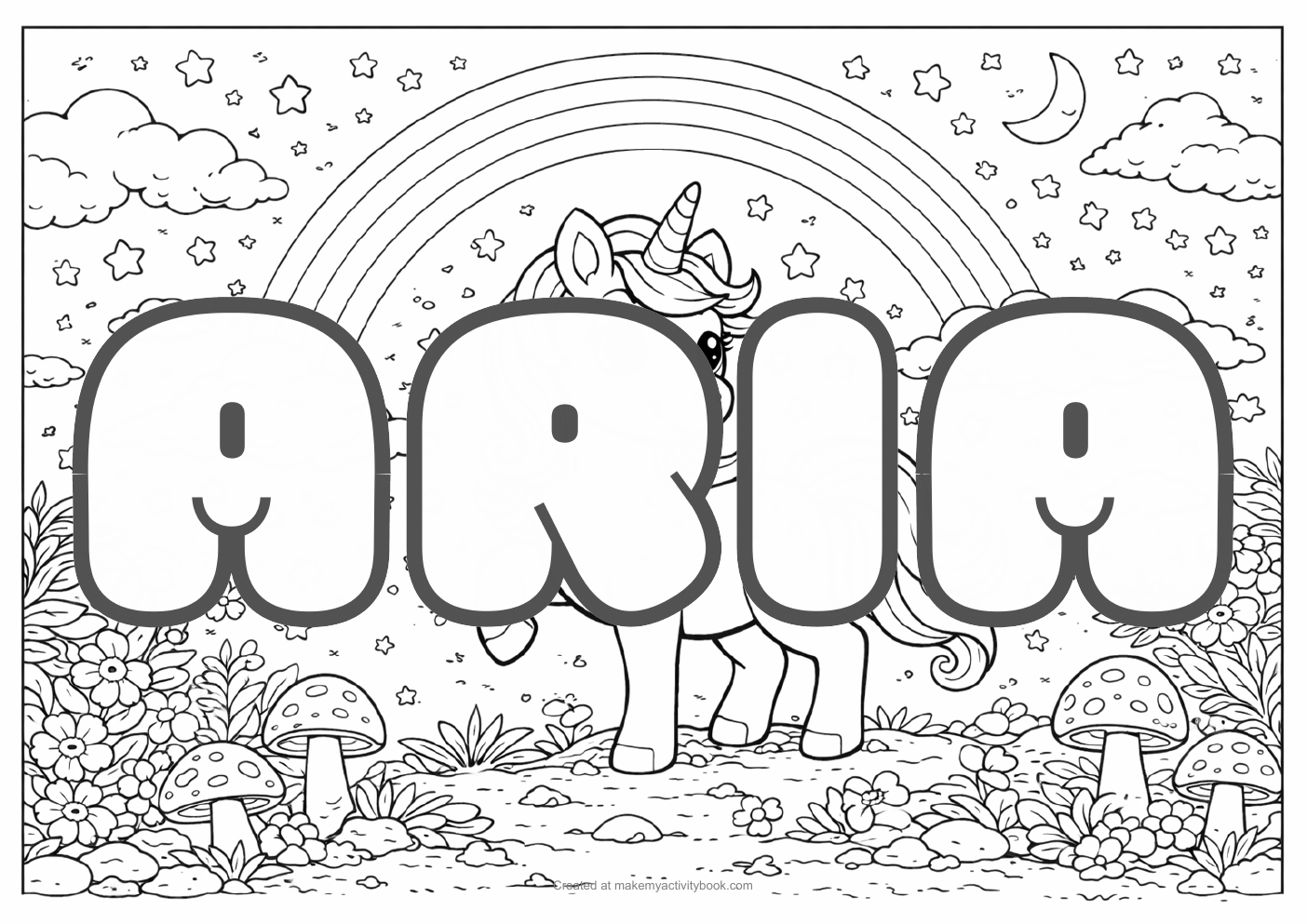 Aria unicorn colouring sheet
