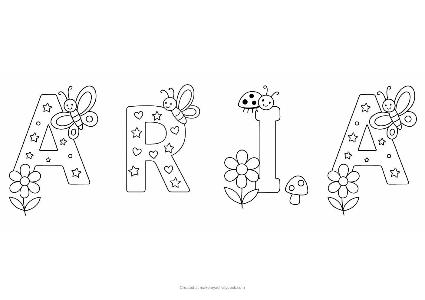 Aria letters colouring sheet
