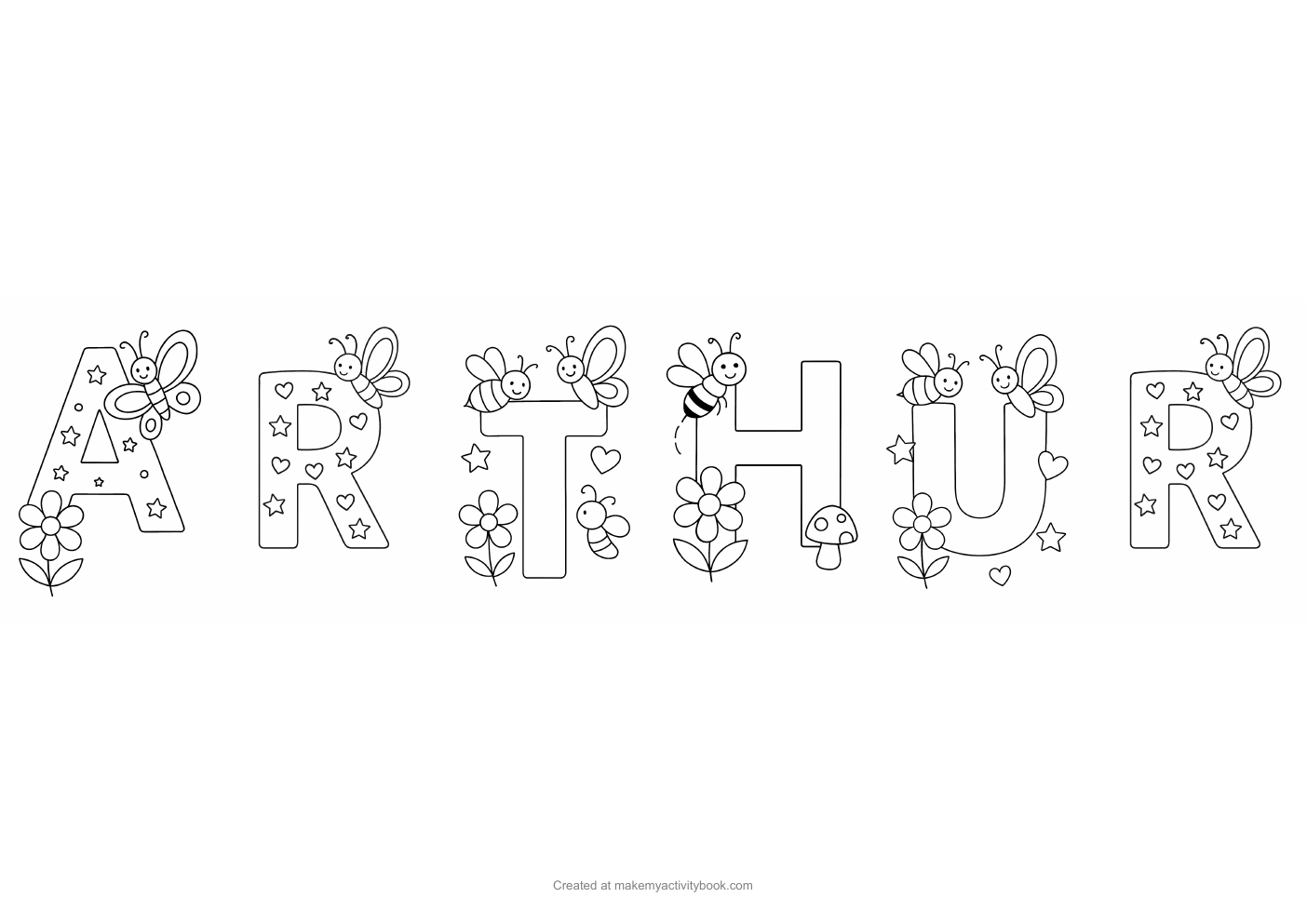 Arthur letters colouring sheet