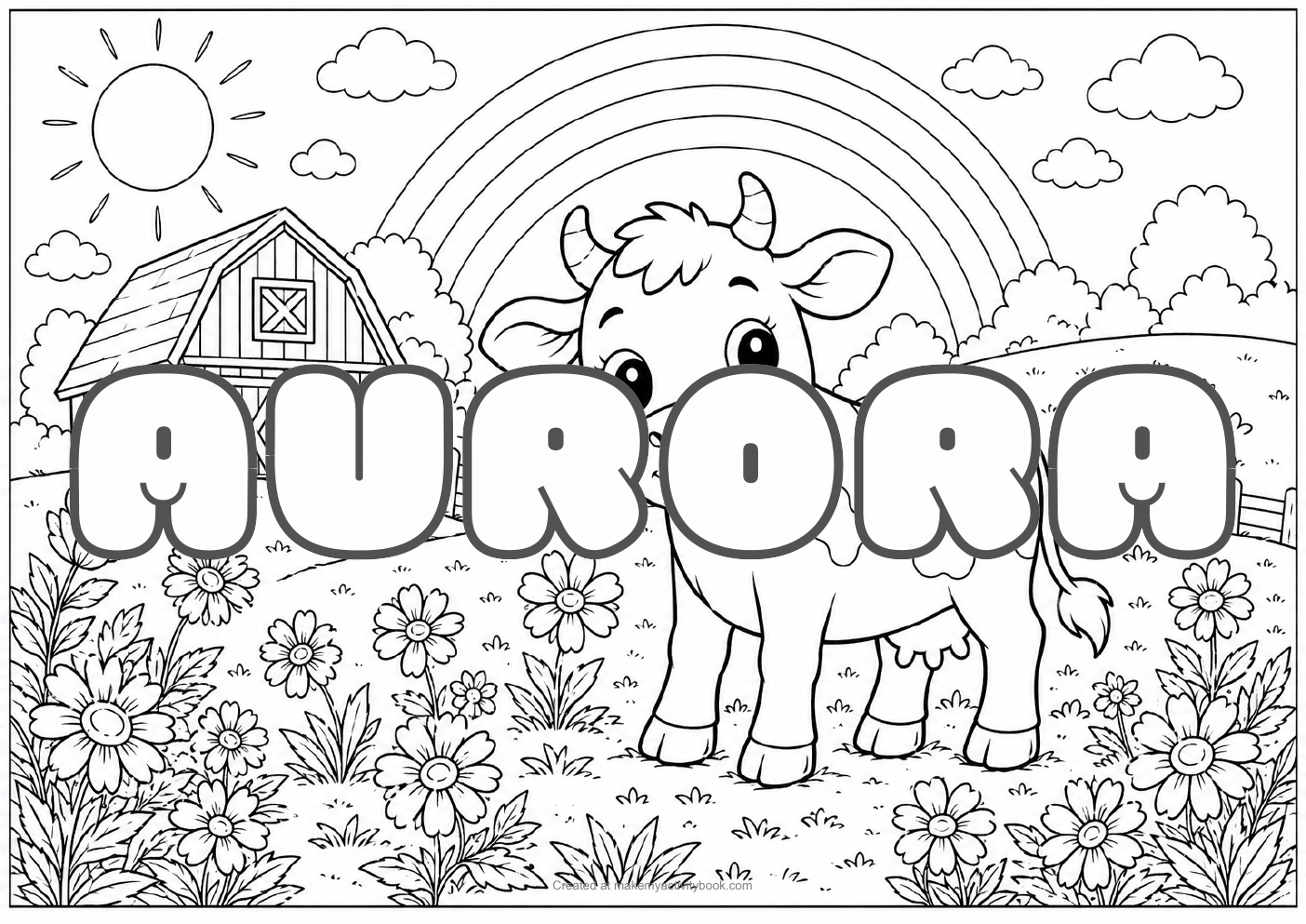 Aurora Bubble letters — Farm background colouring sheet