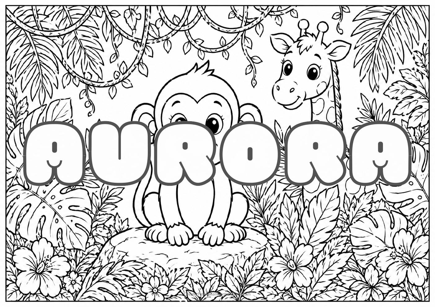 Aurora jungle colouring sheet