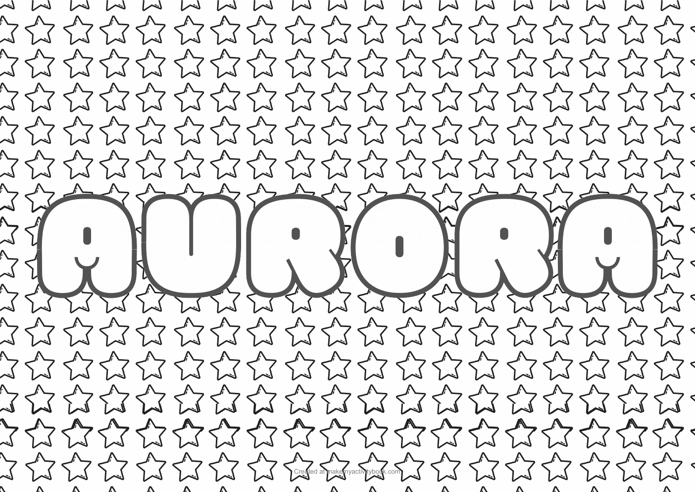Aurora Bubble letters — Stars border colouring sheet