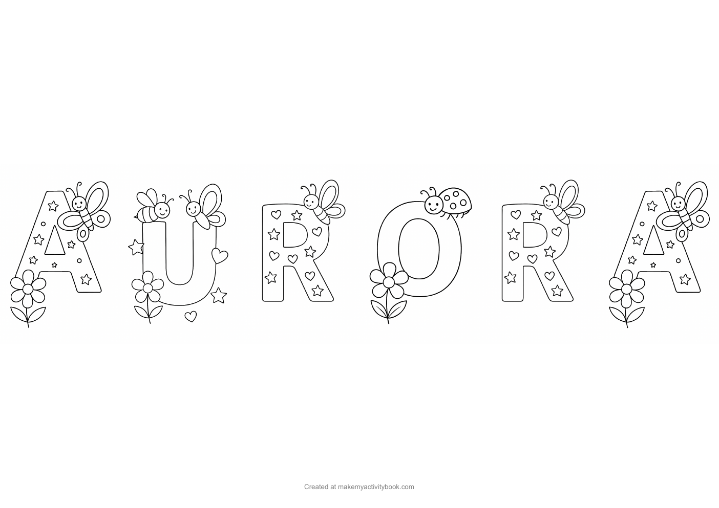 Aurora letters colouring sheet