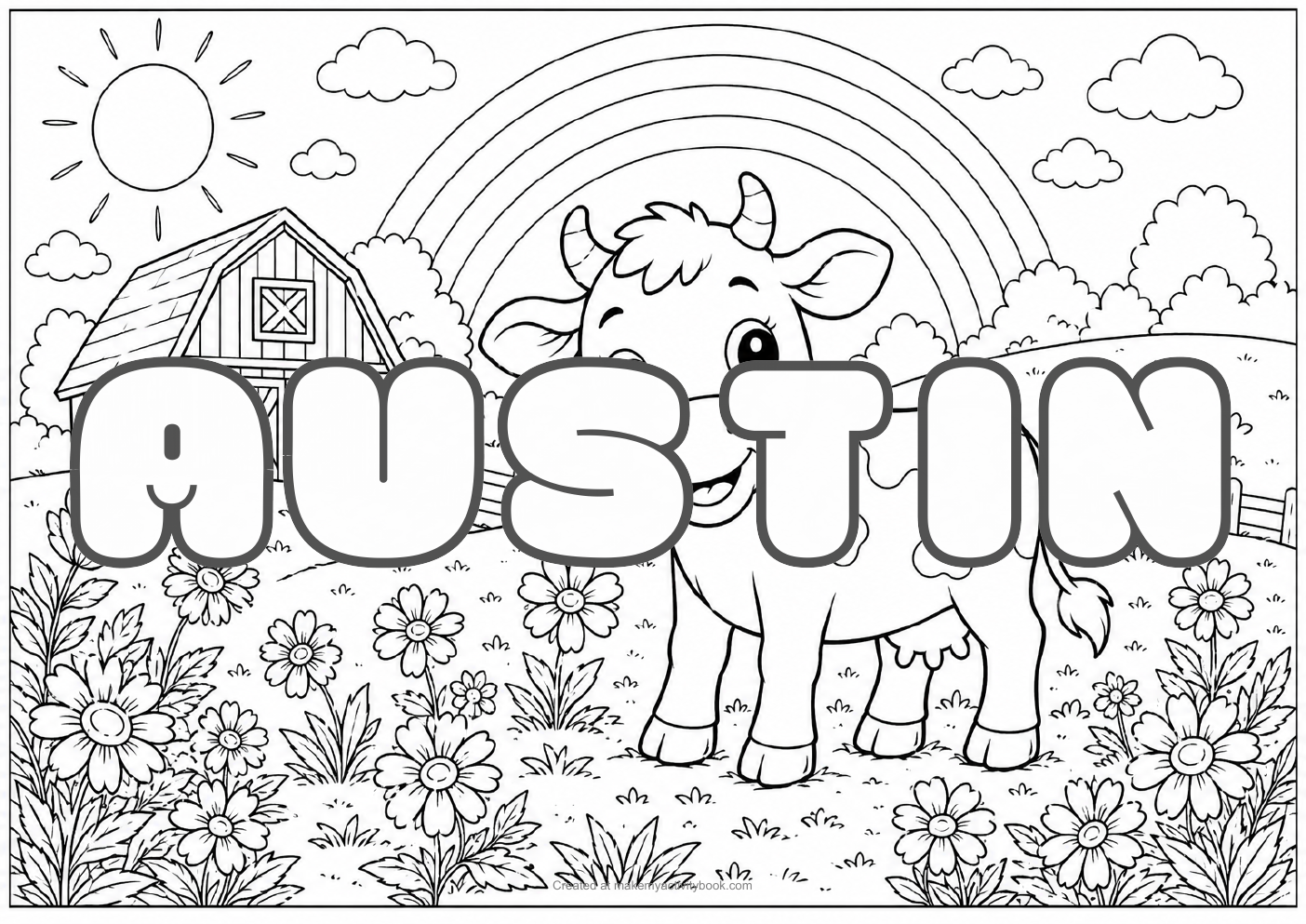 Austin Bubble letters — Farm background colouring sheet