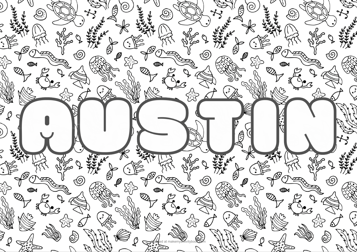 Austin Bubble letters — Sea border colouring sheet