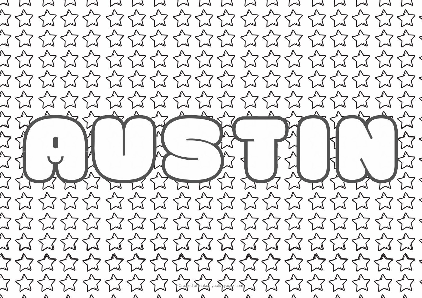 Austin Bubble letters — Stars border colouring sheet