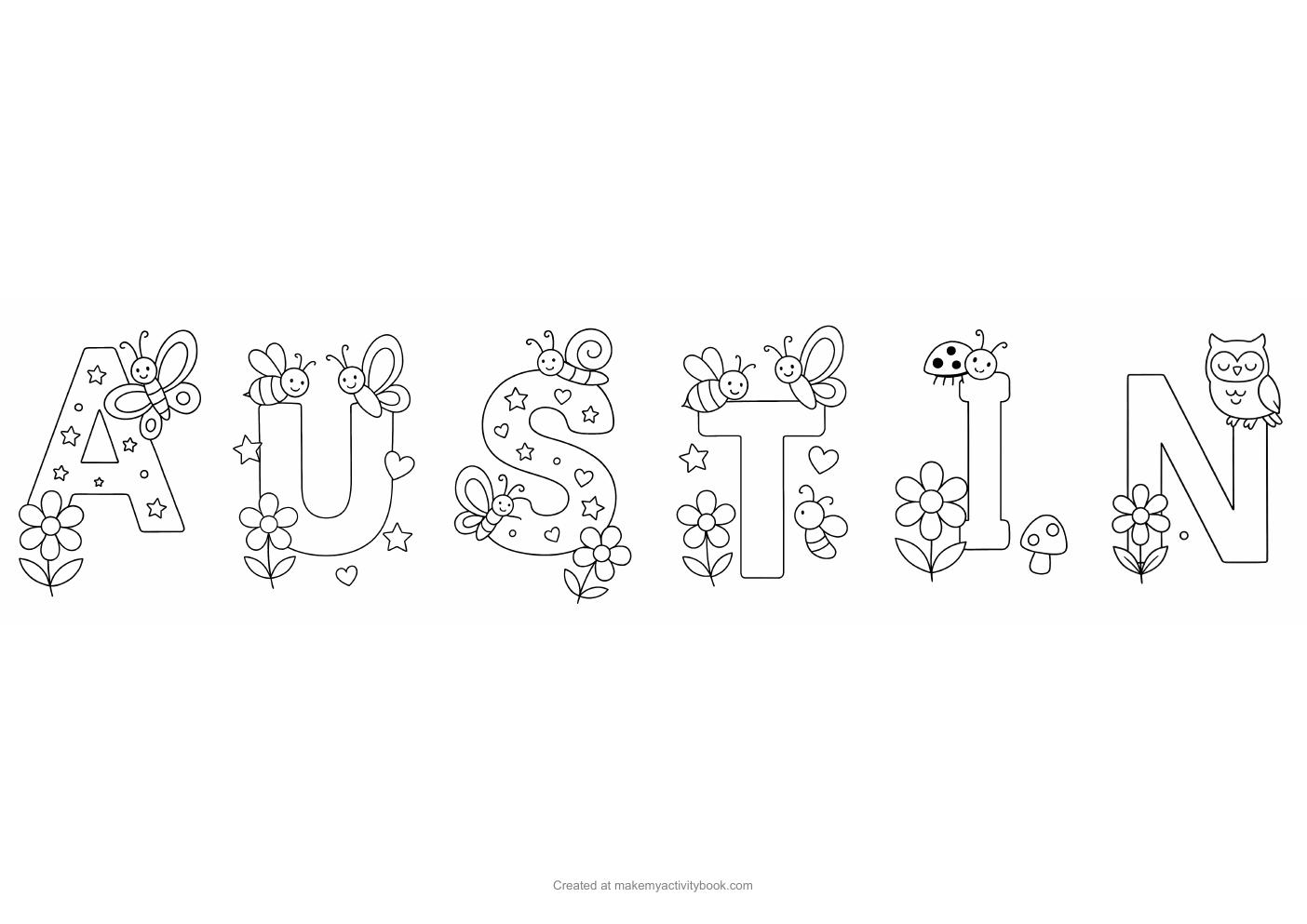 Austin Flowers letters colouring sheet
