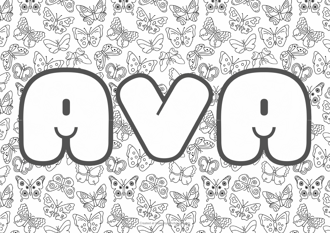 Ava Bubble letters — Butterflies border colouring sheet