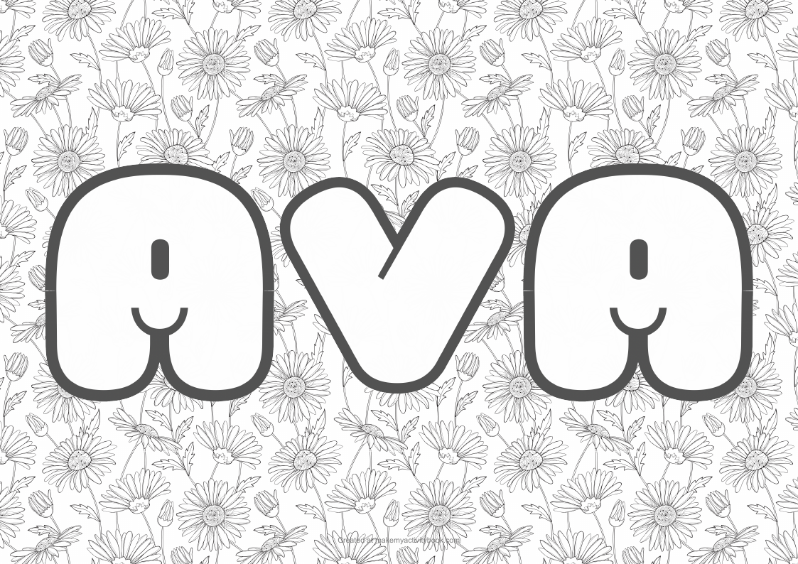 Ava Bubble letters — Flowers border colouring sheet