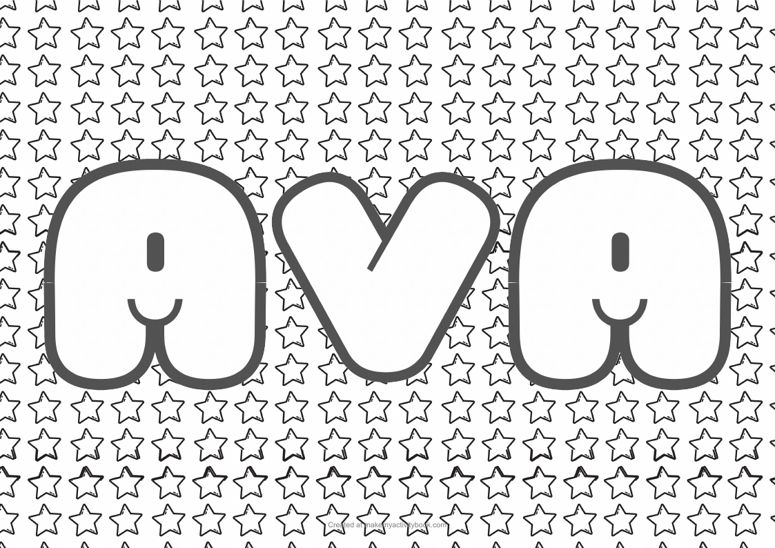 Ava Bubble letters — Stars border colouring sheet
