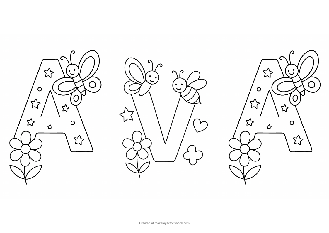 Ava Flowers letters colouring sheet