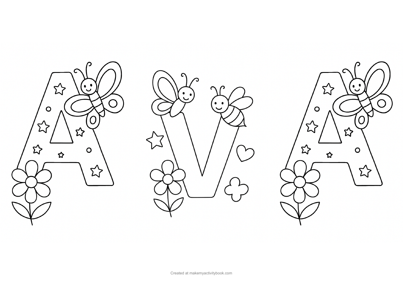 Ava letters colouring sheet