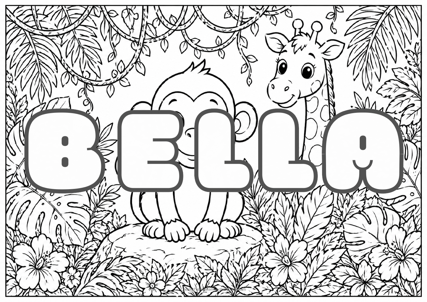 Bella jungle colouring sheet