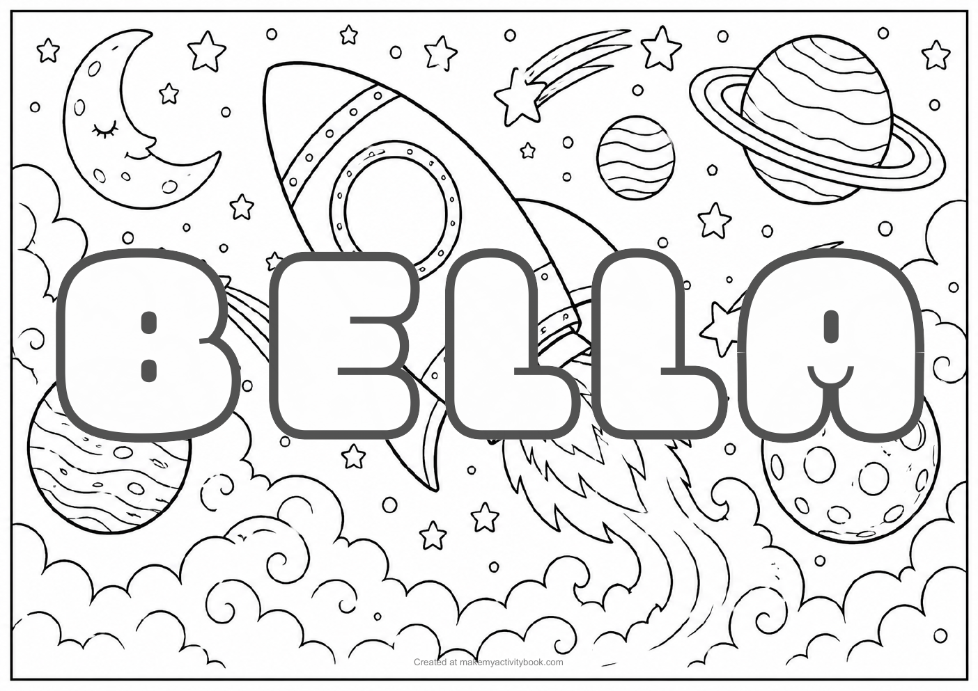 Bella space colouring sheet
