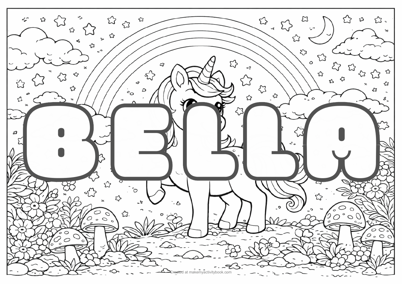 Bella unicorn colouring sheet