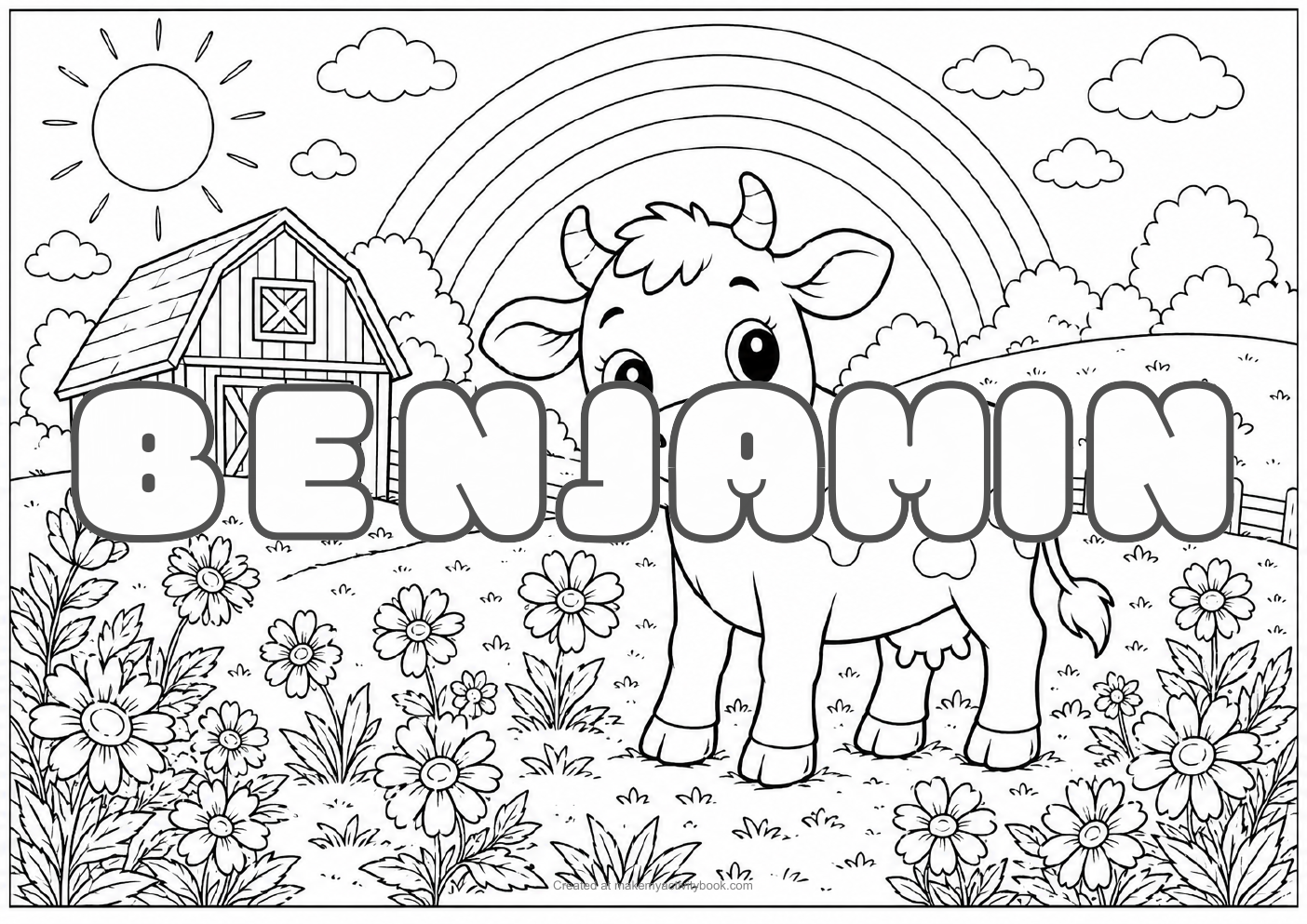 Benjamin Bubble letters — Farm background colouring sheet