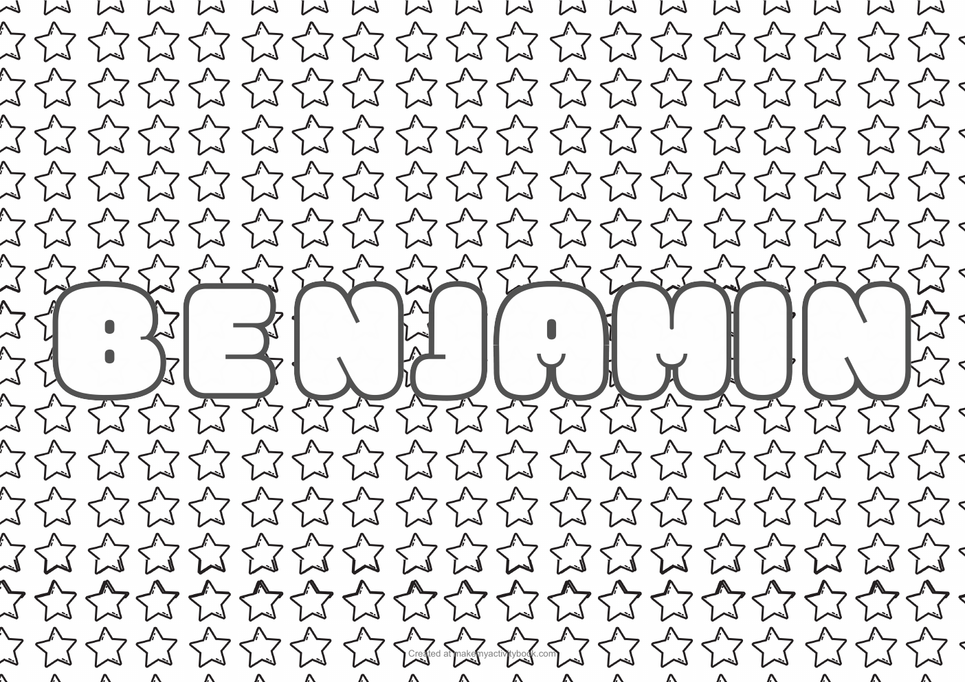 Benjamin Bubble letters — Stars border colouring sheet