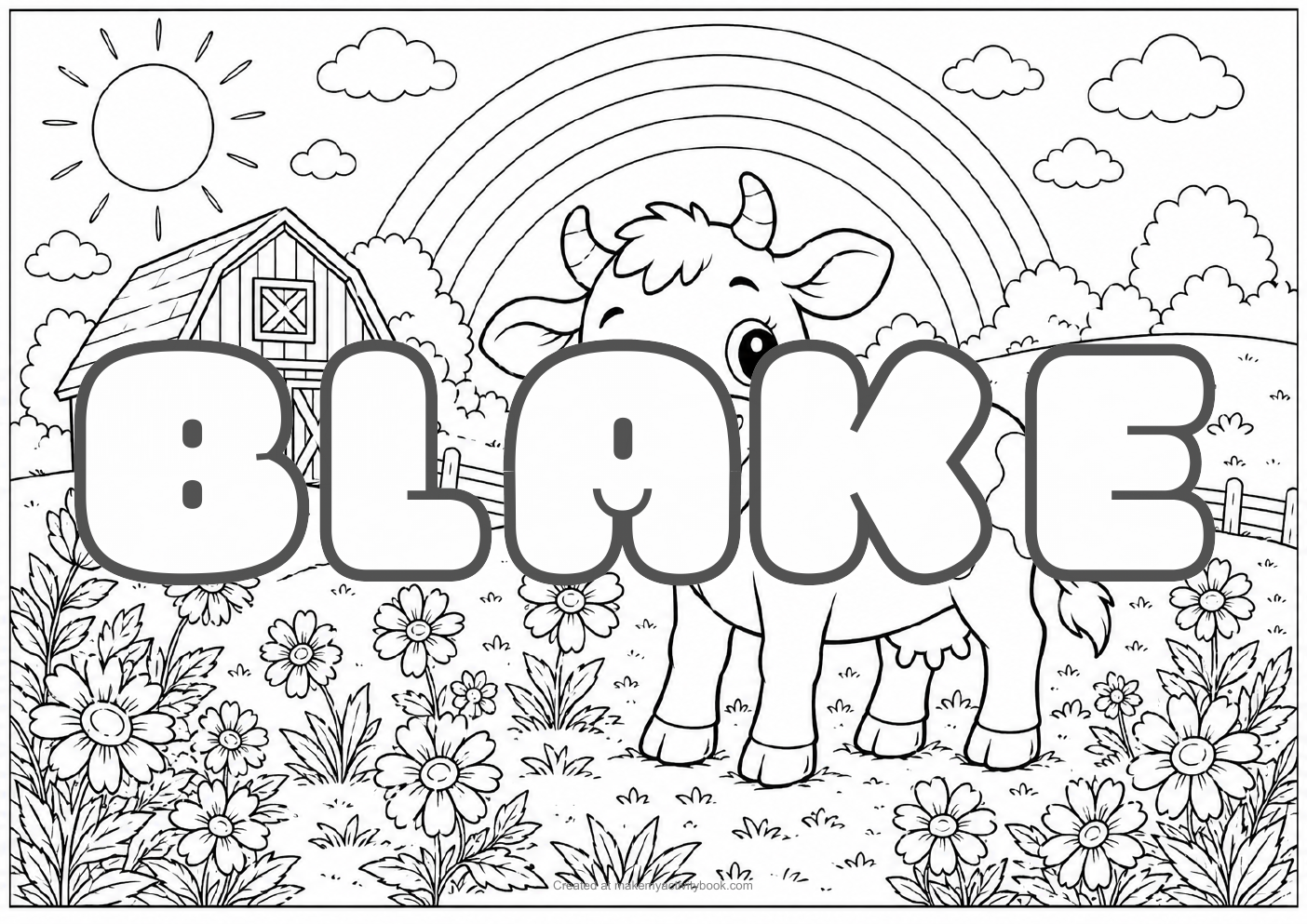 Blake Bubble letters — Farm background colouring sheet