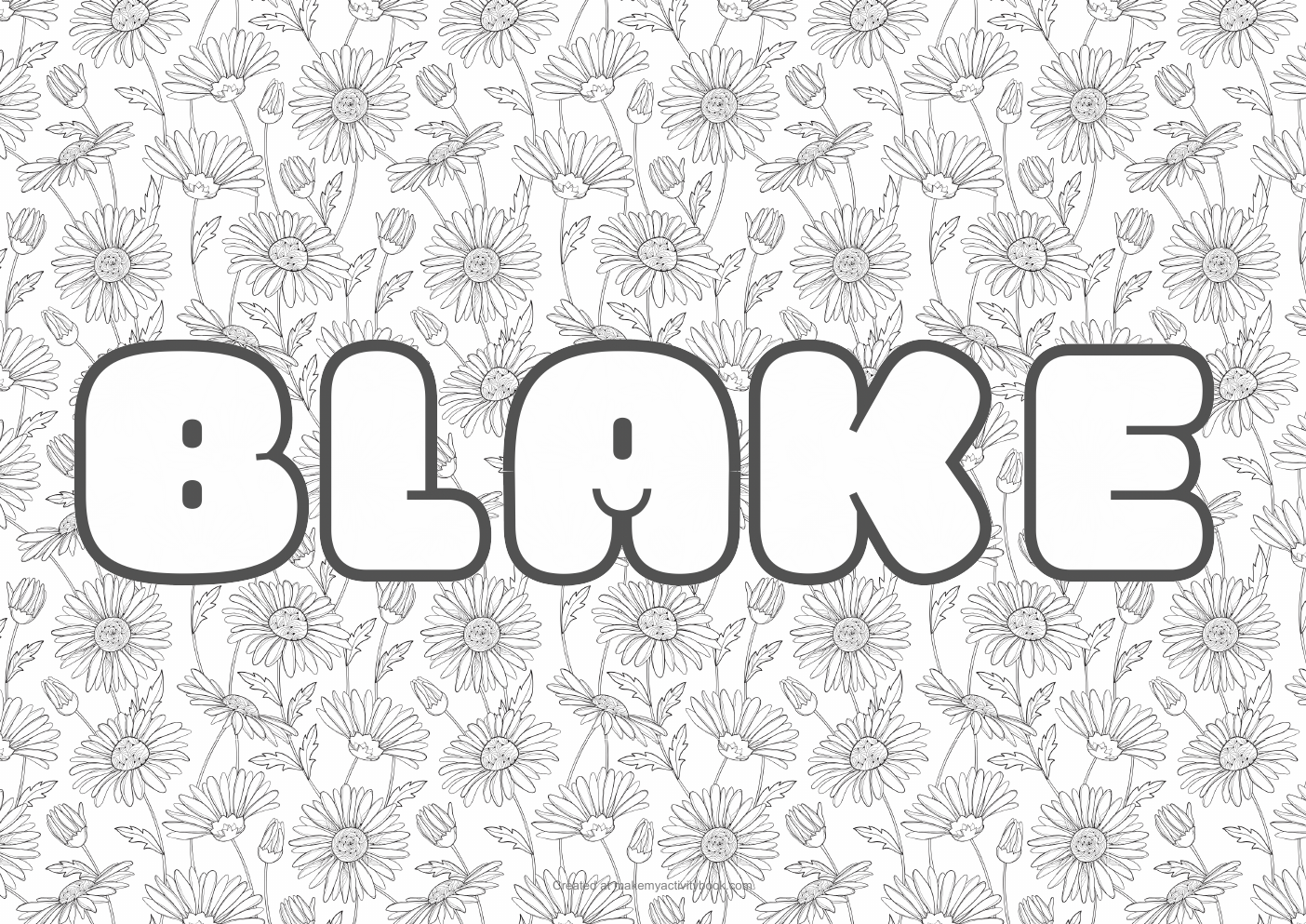Blake Bubble letters — Flowers border colouring sheet