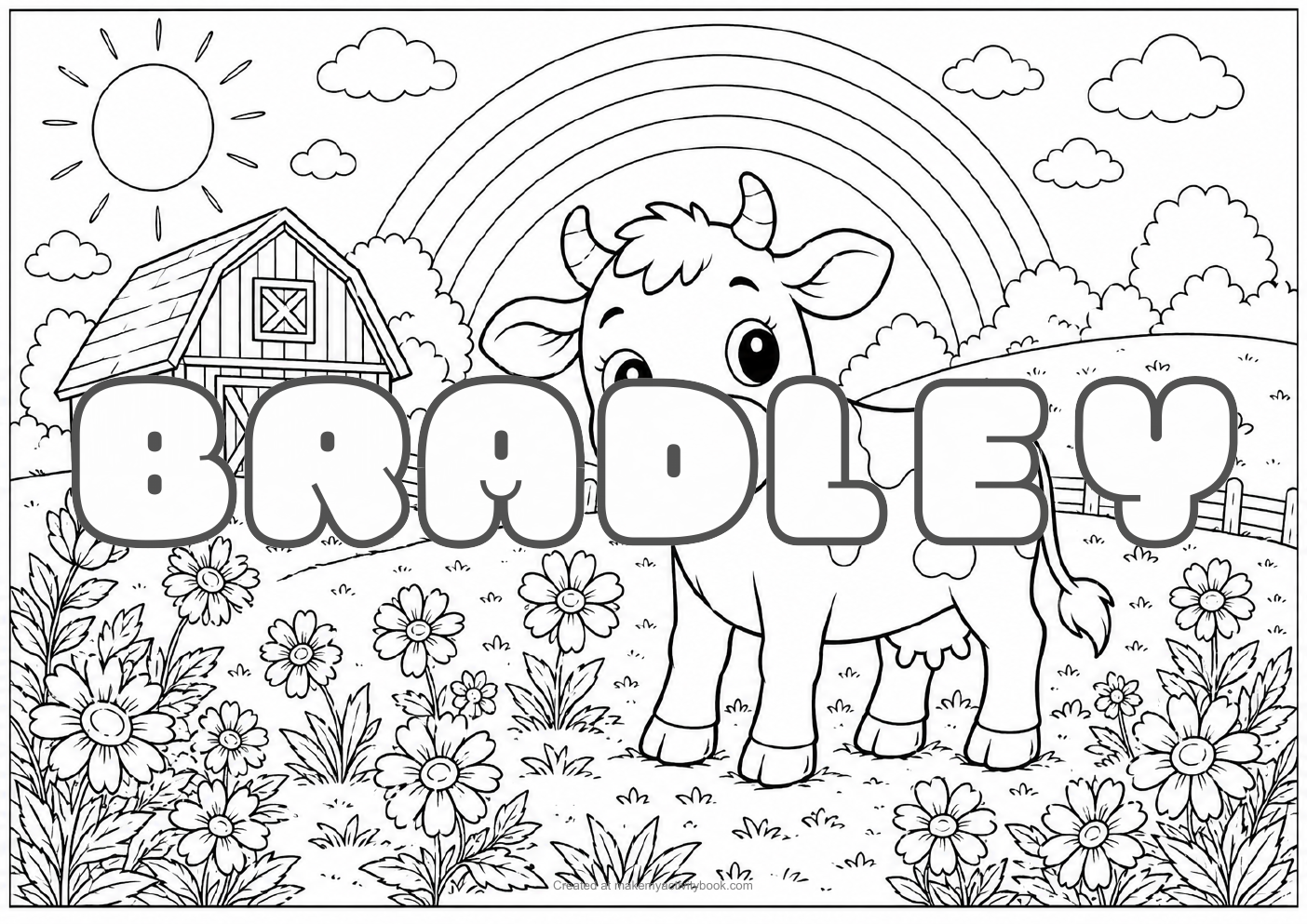 Bradley Bubble letters — Farm background colouring sheet