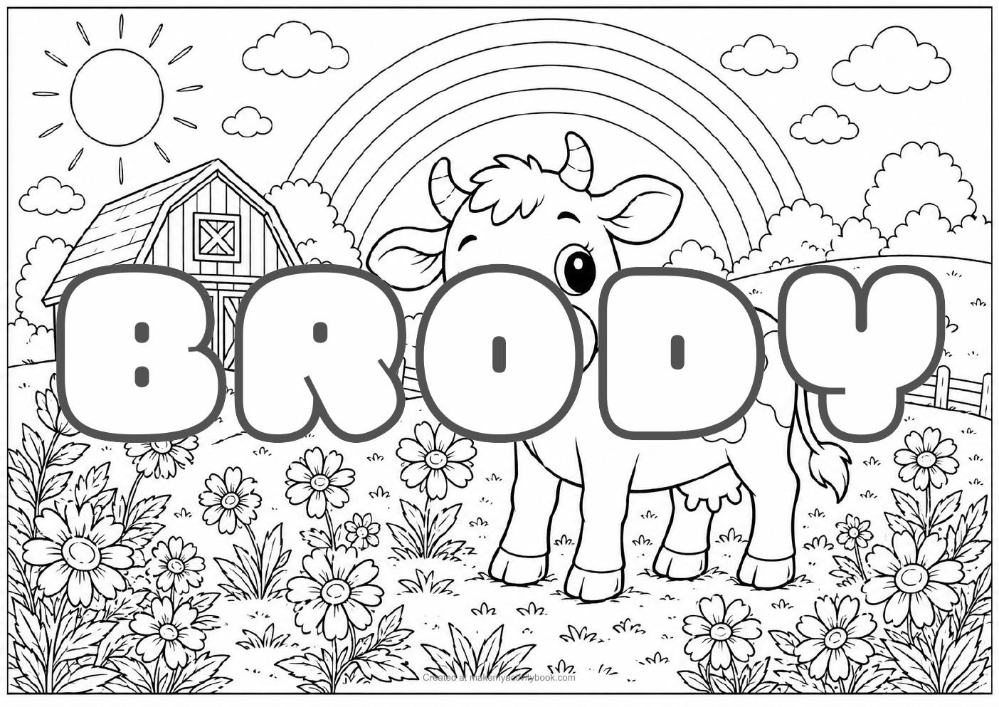 Brody Bubble letters — Farm background colouring sheet