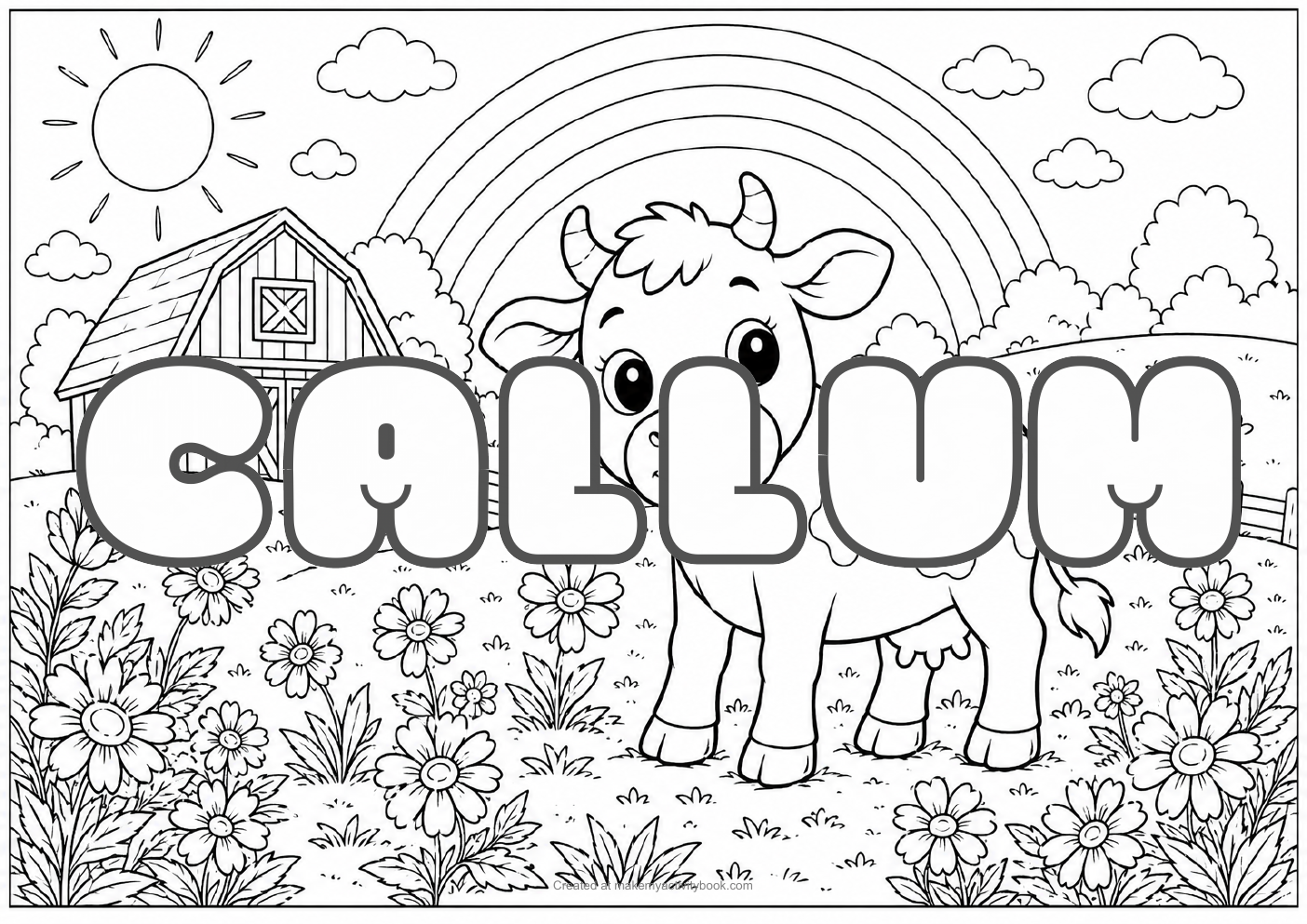 Callum Bubble letters — Farm background colouring sheet