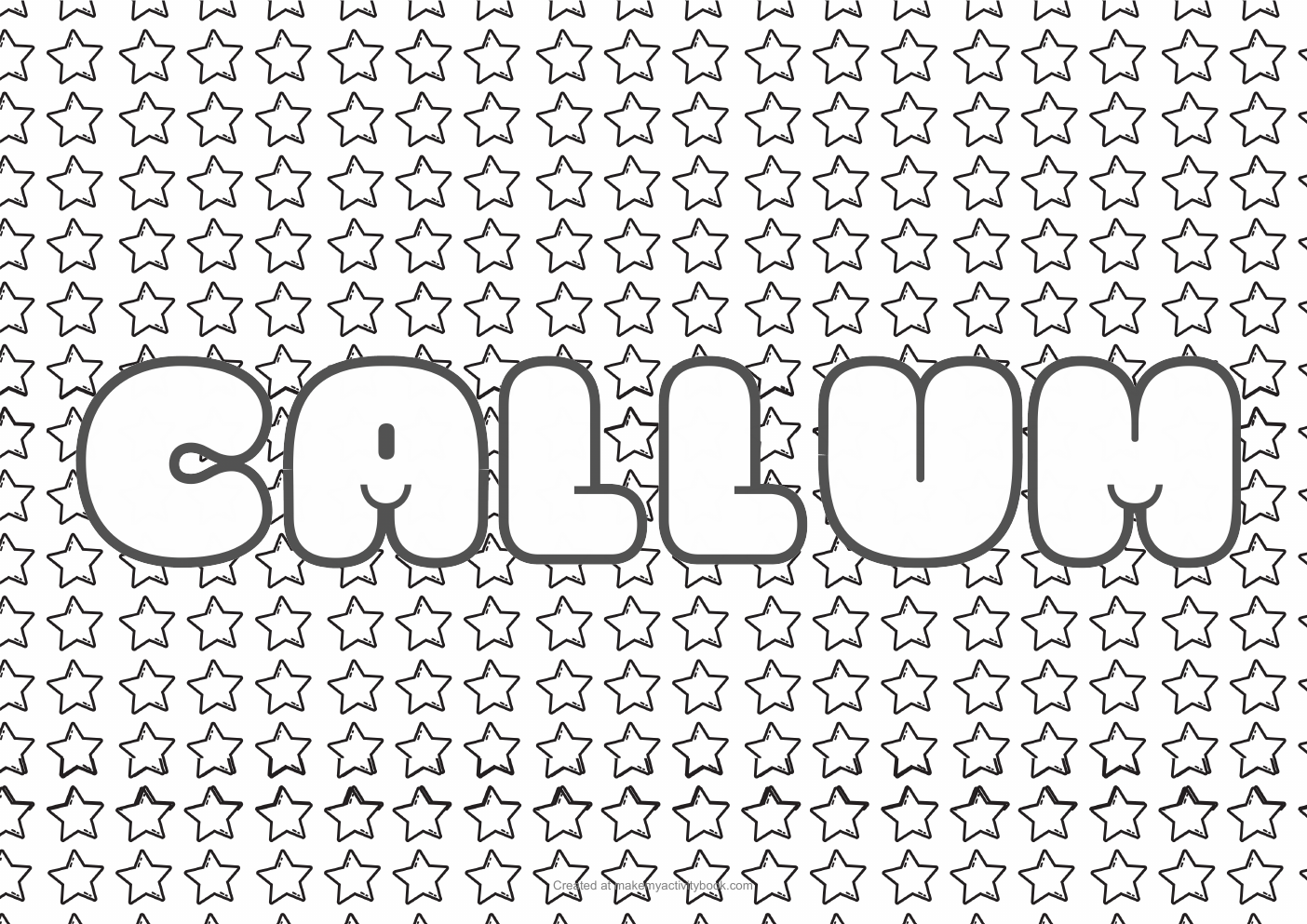 Callum Bubble letters — Stars border colouring sheet