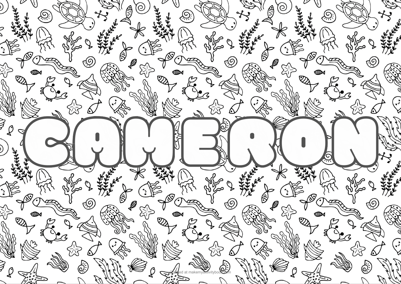 Cameron Bubble letters — Sea border colouring sheet