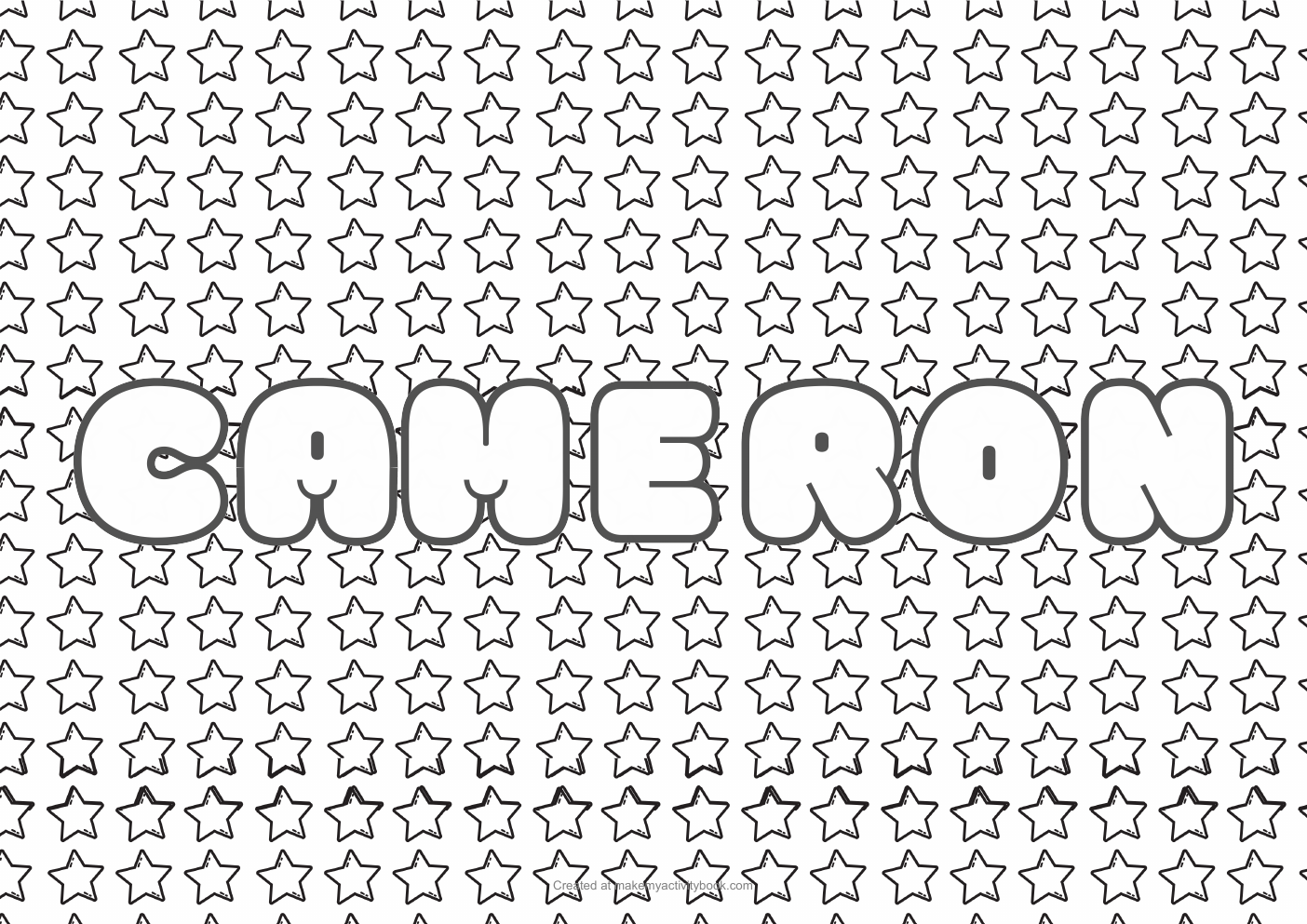 Cameron Bubble letters — Stars border colouring sheet