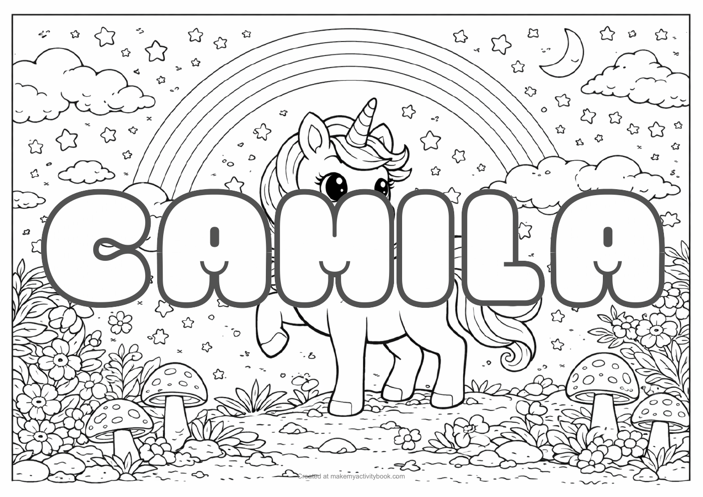 Camila unicorn colouring sheet