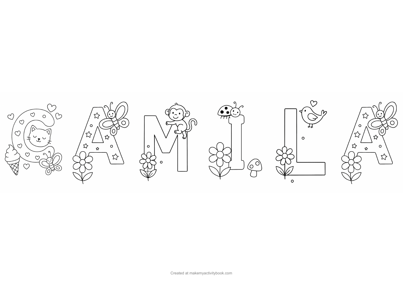 Camila letters colouring sheet