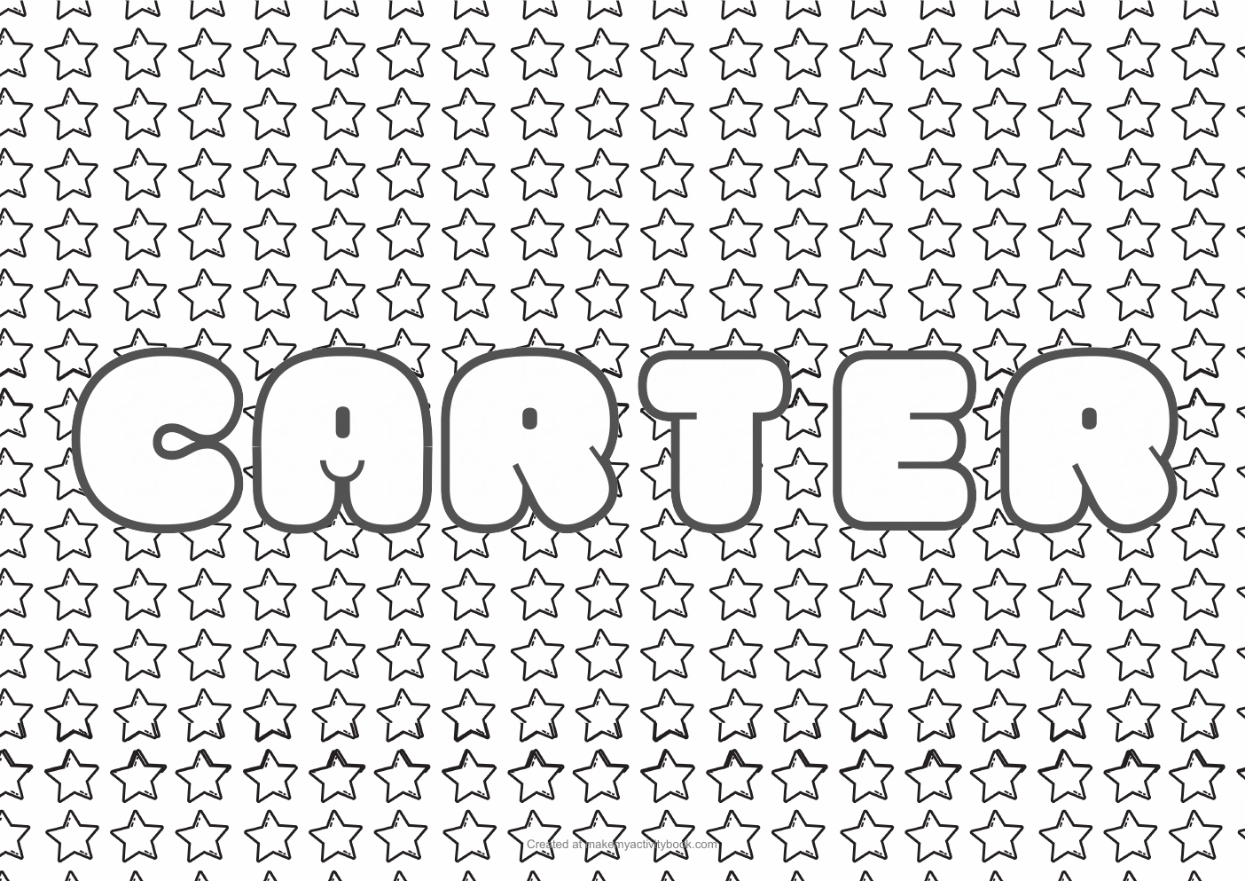 Carter Bubble letters — Stars border colouring sheet