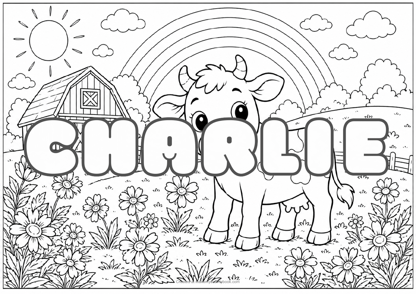 Charlie Bubble letters — Farm background colouring sheet