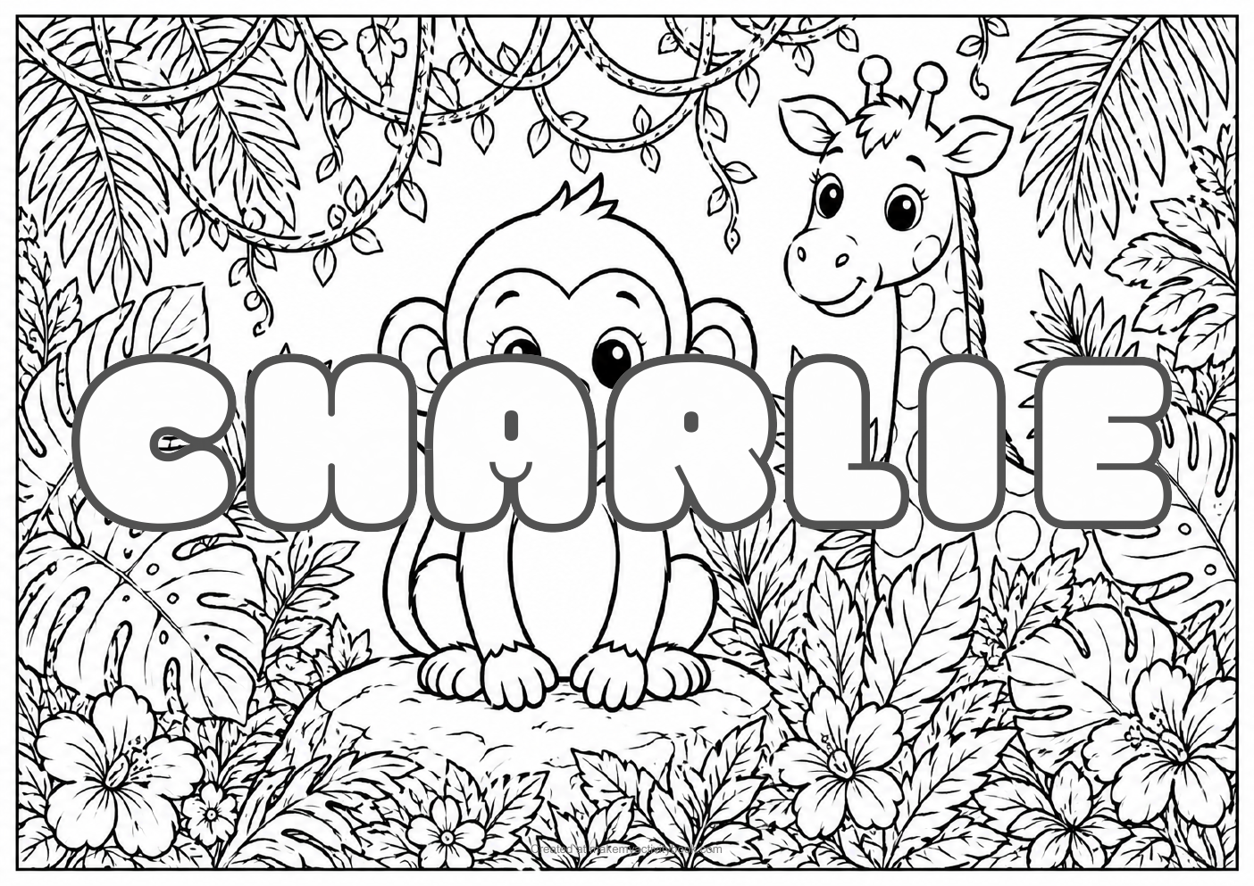 Charlie jungle colouring sheet