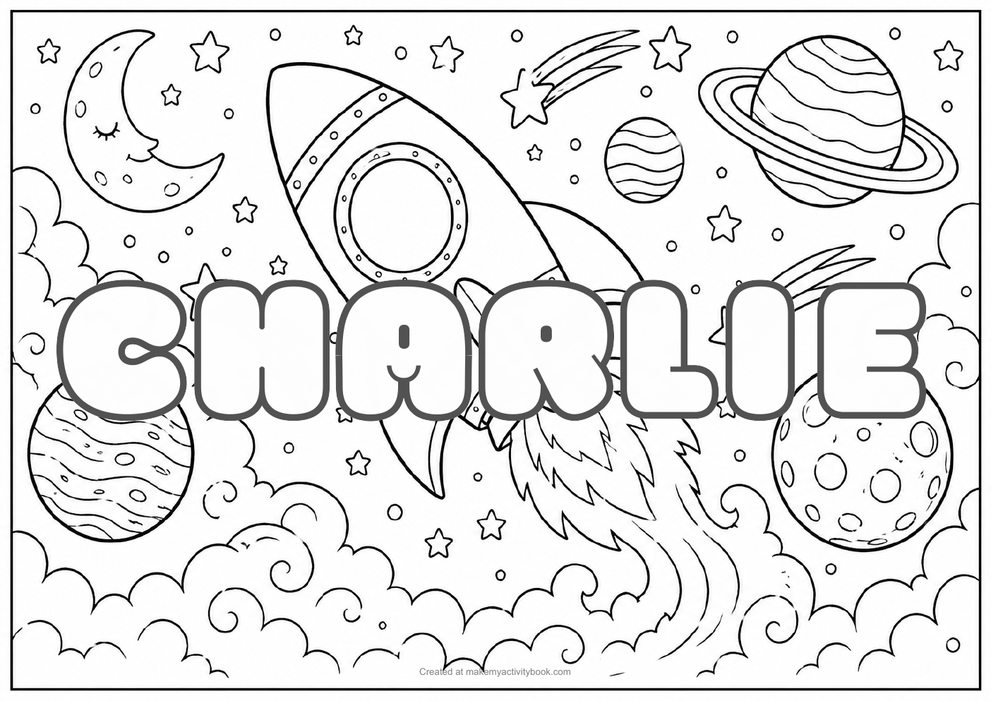 Charlie space colouring sheet