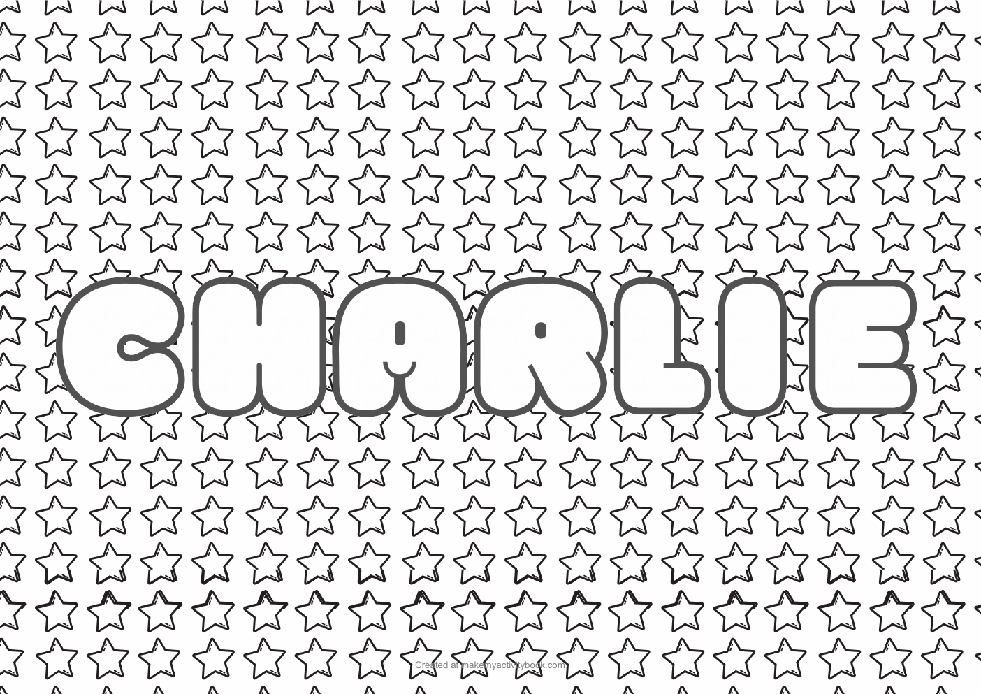 Charlie Bubble letters — Stars border colouring sheet