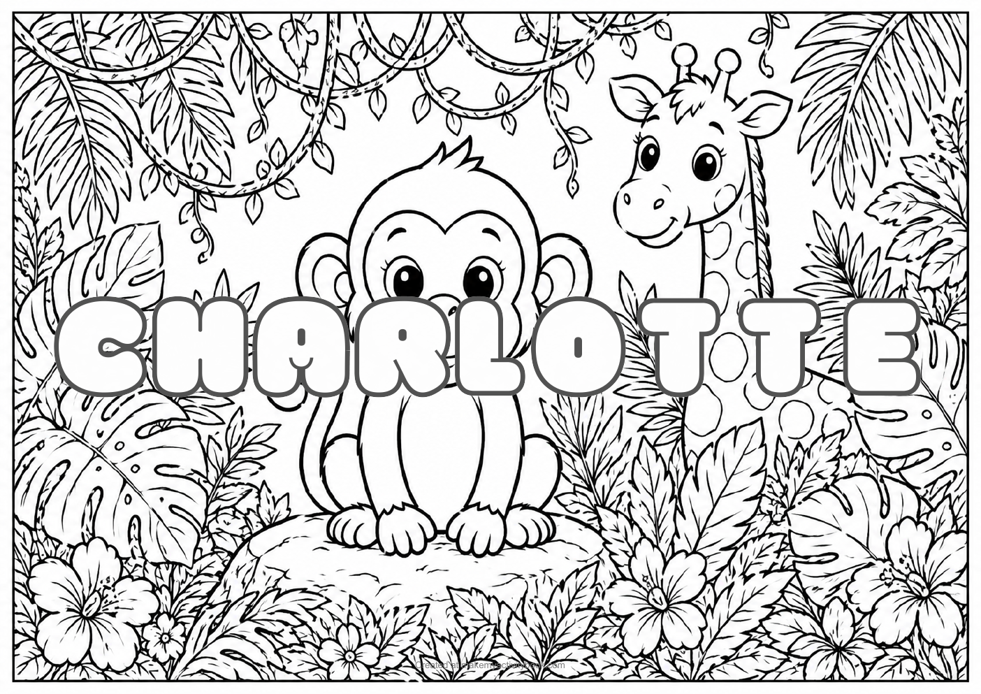 Charlotte jungle colouring sheet
