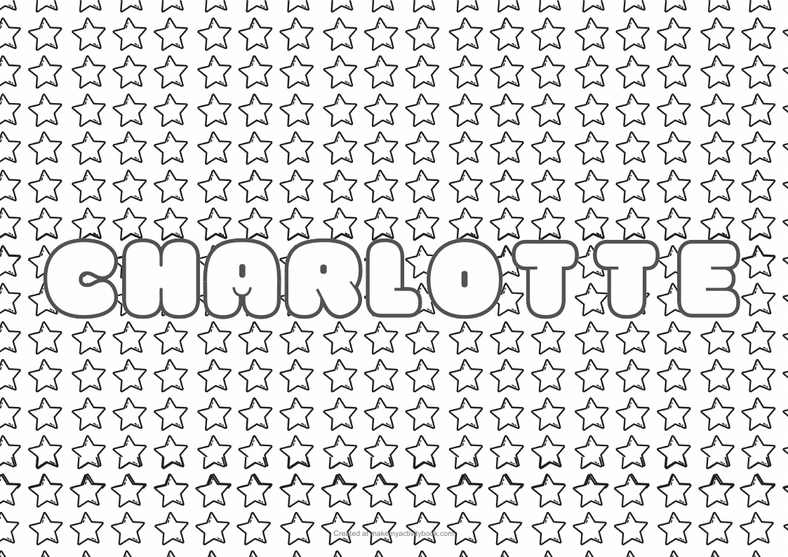 Charlotte Bubble letters — Stars border colouring sheet