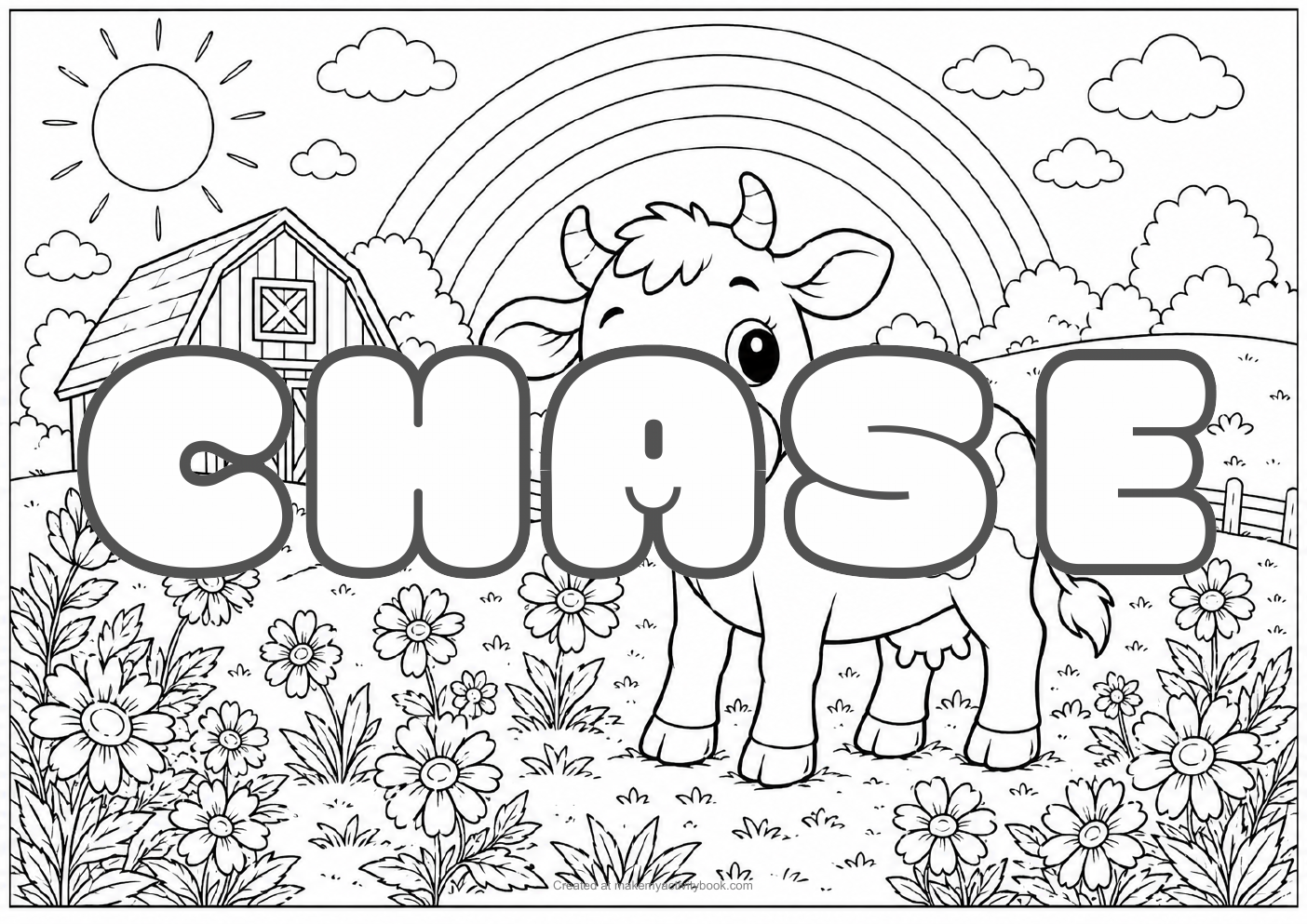 Chase Bubble letters — Farm background colouring sheet